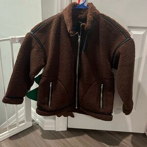 Abercrombie & Fitch contrast trim fleece Sherpa aviator jacket brown